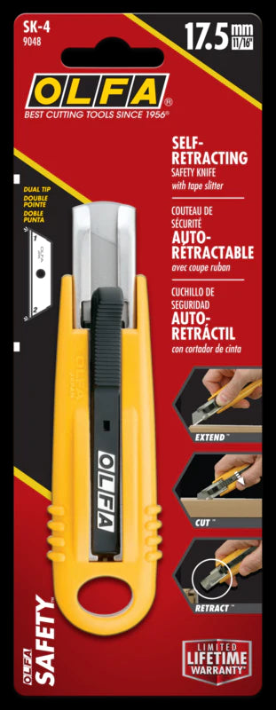 Olfa SK-4 Cuchilla de Seguridad Autoretractil Semiautomatica - Canal de Acero Inoxidable - Maxima Seguridad - Uso Ambidiestro 1 pieza(s)