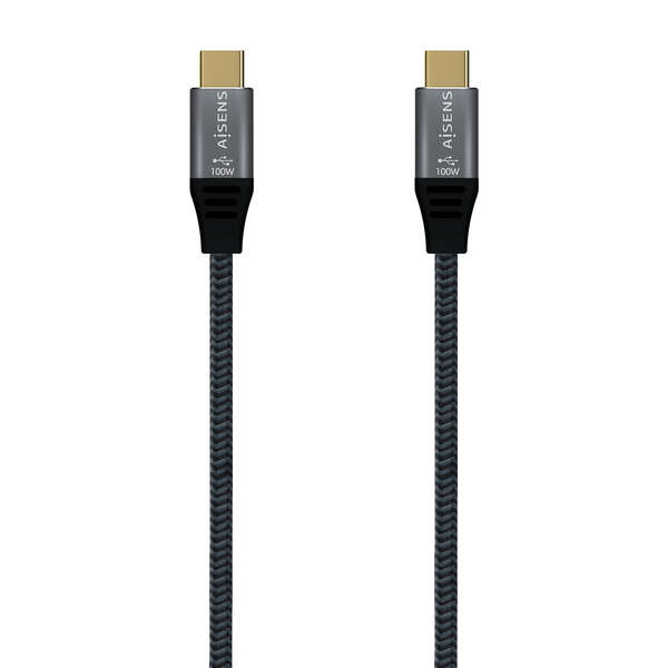 AISENS - Cable USB 2.0 Aluminio 5A 100W E-Mark  USB-C/M-USB-C/M  Gris  2.0M