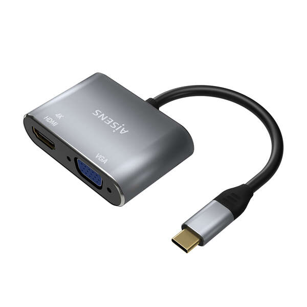 AISENS - Conversor USB-C a VGA/HDMI 4K  USB-C/M-VGA/H-HDMI/H  Gris  15CM