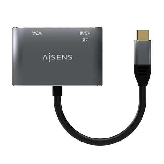 AISENS - Conversor USB-C a VGA/HDMI 4K  USB-C/M-VGA/H-HDMI/H  Gris  15CM