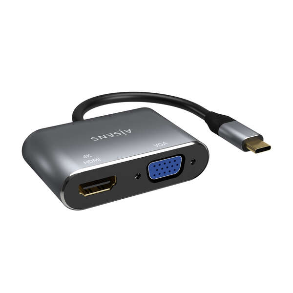 AISENS - Conversor USB-C a VGA/HDMI 4K  USB-C/M-VGA/H-HDMI/H  Gris  15CM