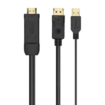 AISENS - Cable Conversor Activo HDMI 2.0 + USB Alim. a DISPLAYPORT V1.2  HDMI/M-USB/M-DP/M  Negro  1.8M