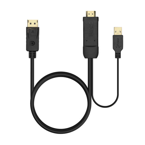 AISENS - Cable Conversor Activo HDMI 2.0 + USB Alim. a DISPLAYPORT V1.2  HDMI/M-USB/M-DP/M  Negro  1.8M