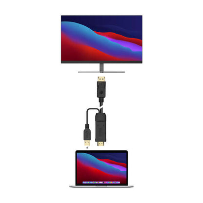 AISENS - Cable Conversor Activo HDMI 2.0 + USB Alim. a DISPLAYPORT V1.2  HDMI/M-USB/M-DP/M  Negro  1.8M