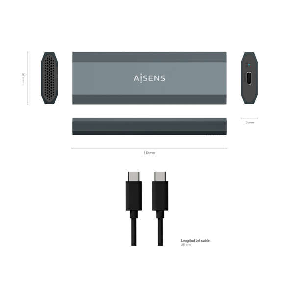 AISENS - Caja Externa M.2 (NGFF) ASM2-018GR SATA/NVMe a Usb3.1 Gen2  Gris