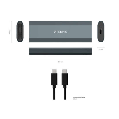 AISENS - Caja Externa M.2 (NGFF) ASM2-018GR SATA/NVMe a Usb3.1 Gen2  Gris