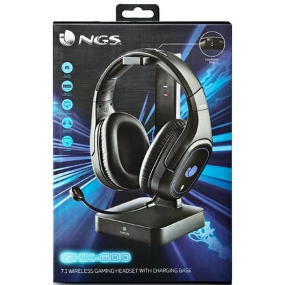 NGS GHX-600 Auriculares Gaming Inalambricos 7.1 - Microfono Extraible - Iluminacion LED - Orejeras Giratorias 90º - Autonomia hasta 21h - Base de Carga Incluida - Diadema Ajustable - Controles en Auricular 1 pieza(s)