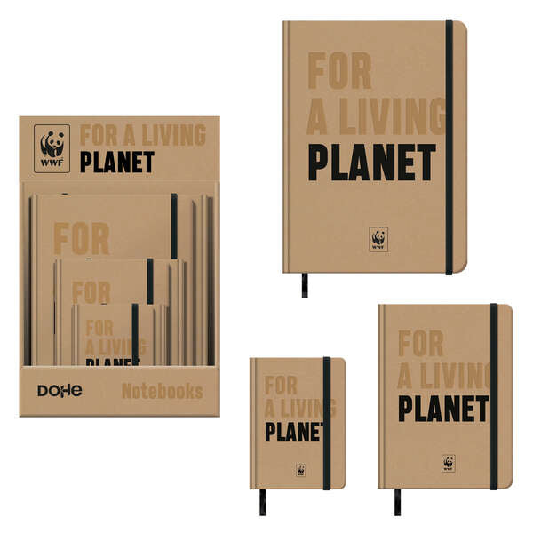 Dohe WWF Classic Expositor de 12 Cuadernos Cartone - Tamaños A4, A5 y A6 - 96 Hojas Lisas en Papel Ahuesado de 80 g/m2 - Cierre con Goma Elastica 1 pieza(s)