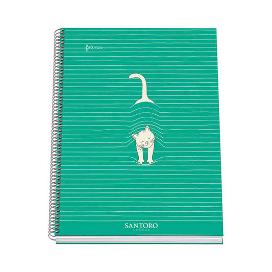 Dohe Santoro Felines Cuaderno Espiral Tapa Dura - Tamaño A4 de 100 Hojas 90gr - Hojas Microperforadas con 4 Taladros - Cuadricula 5mm 1 pieza(s)