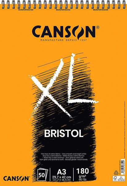 Canson Bloc XL Bristol Extraliso A3 de 50 Hojas 180gr - Acabado Satinado - Muy Resistente - Color Blanco 1 pieza(s)