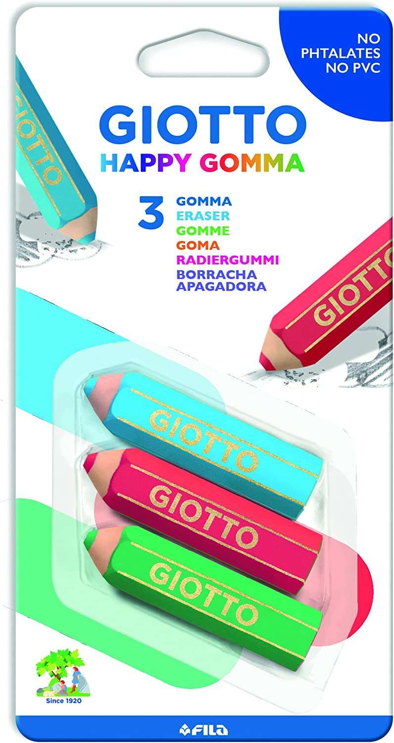 Giotto Happy Goma Pack de 3 Gomas de Borrar - Plastico - Colores Surtidos 1 pieza(s)