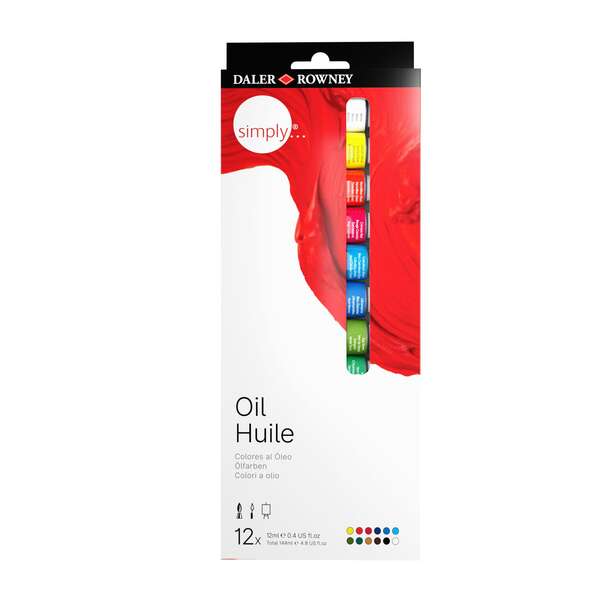 Daler Rowney Simply Pack de 12 Pinturas Oleo 12ml - Excelente Resistencia a la Luz - Colores Surtidos 1 pieza(s)