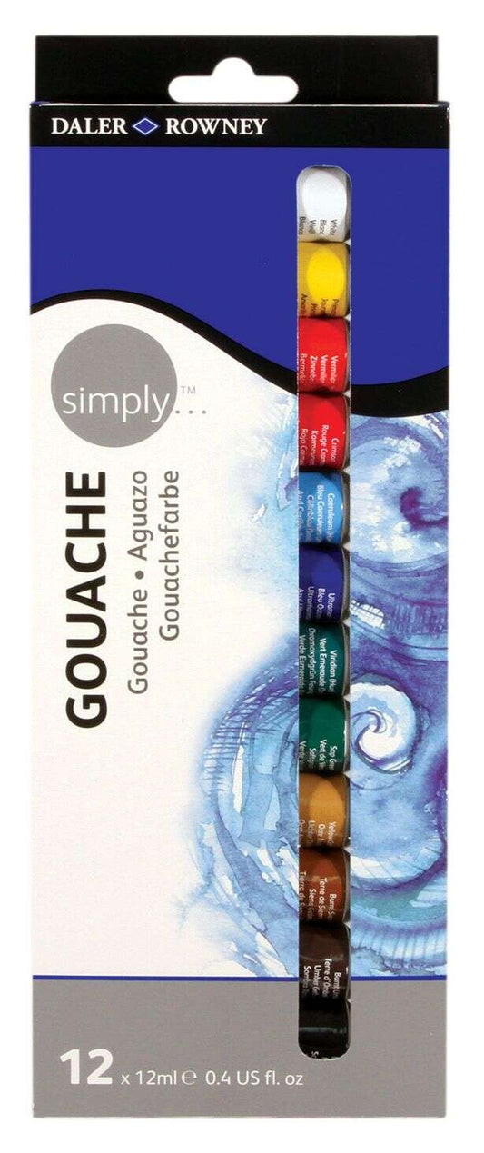 Daler Rowney Simply Pack de 12 Pinturas Acrilicas Gouache - Secado Rapido - Base de Agua - Optima Cobertura - 12ml - Colores Surtidos 1 pieza(s)