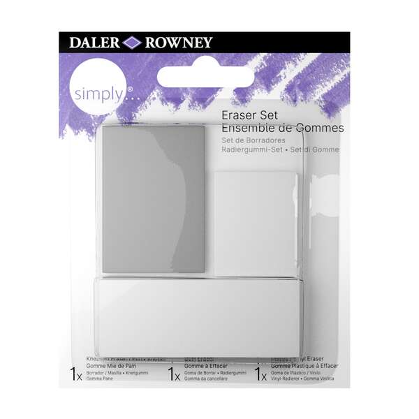 Daler Rowney Simply Pack de 3 Gomas de Borrar para Dibujo - Estandar, Miga de Pan y Goma Plastica 1 pieza(s)