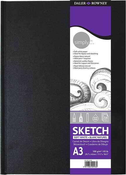 Daler Rowney Simply Cuaderno de Dibujo Cosido A3 54 Hojas 100g/m2 - Cubierta Rigida - Color Blanco 1 pieza(s)