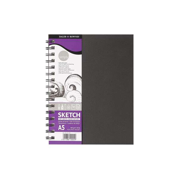 Daler Rowney Simply Cuaderno de Dibujo A5 100g/m2 - Cubierta Rigida con Encuadernacion en Espiral - Color Blanco 1 pieza(s)