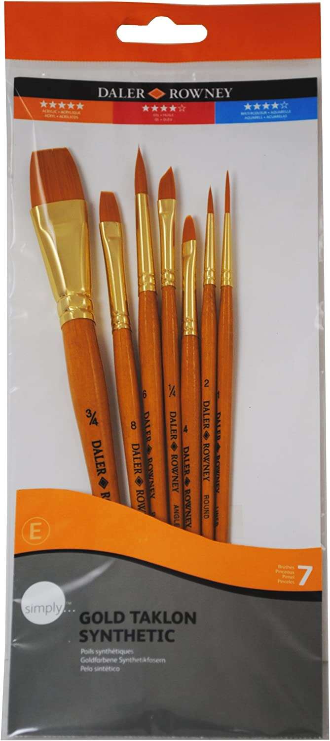 Daler Rowney Simply Pack de 7 Pinceles Sinteticos - Diseño Ergonomico - Oro Taklon - Color Naranja 1 pieza(s)