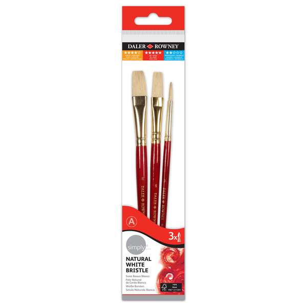 Daler Rowney Simply Pack de 3 Pinceles de Pelo Natural T-2 - Cerda Blanca - Diseño Ergonomico - Color Marron 1 pieza(s)