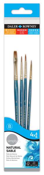 Daler Rowney Simply Pack de 4 Pinceles de Marta - Diseño Ergonomico - Color Azul 1 pieza(s)