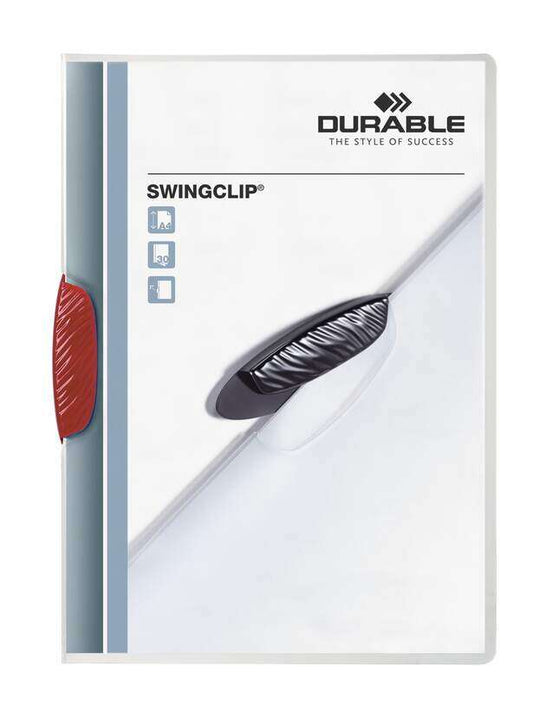 Durable Swingclip 30 Carpeta de Plastico con Pinza Giratoria - Tamaño A4 - Capacidad hasta 30 Hojas - Pinza de Color Rojo 1 pieza(s)