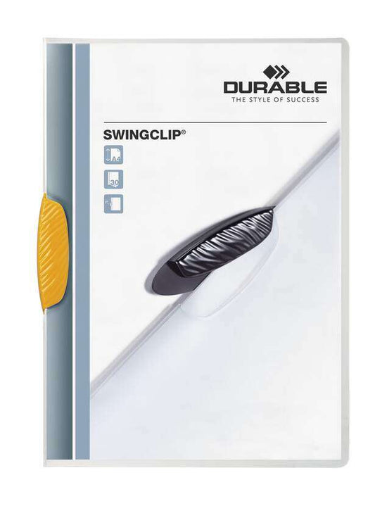 Durable Swingclip 30 Carpeta de Plastico con Pinza Giratoria - Tamaño A4 - Capacidad hasta 30 Hojas - Pinza de Color Amarillo 1 pieza(s)