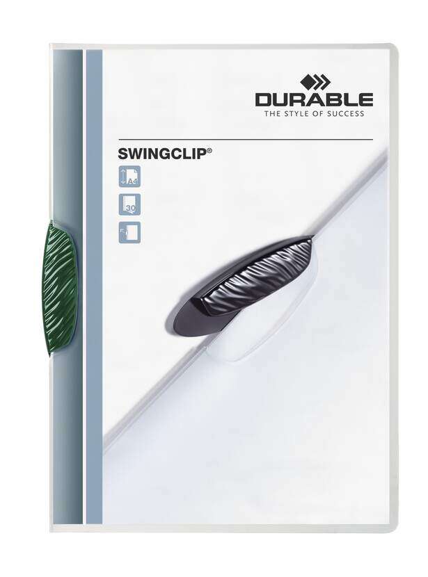 Durable Swingclip 30 Carpeta de Plastico con Pinza Giratoria - Tamaño A4 - Capacidad hasta 30 Hojas - Pinza de Color Verde 1 pieza(s)