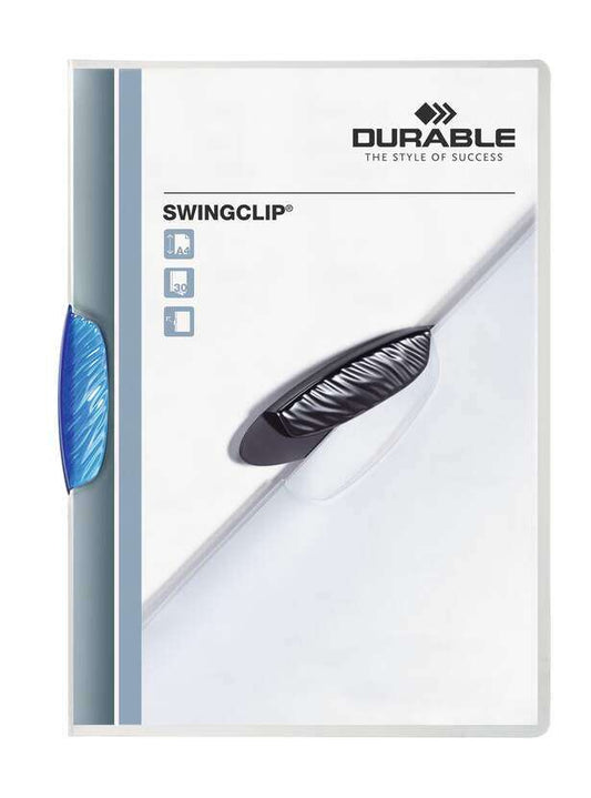 Durable Swingclip 30 Carpeta de Plastico con Pinza Giratoria - Tamaño A4 - Capacidad hasta 30 Hojas - Pinza de Color Azul 1 pieza(s)