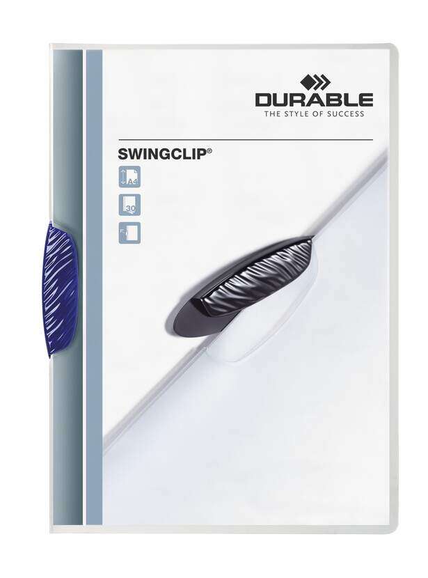 Durable Swingclip 30 Carpeta de Plastico con Pinza Giratoria - Tamaño A4 - Capacidad hasta 30 Hojas - Pinza de Color Azul Oscuro 1 pieza(s)