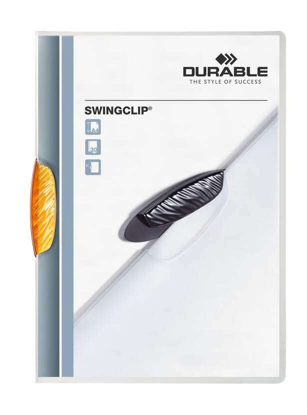 Durable Swingclip 30 Carpeta de Plastico con Pinza Giratoria - Tamaño A4 - Capacidad hasta 30 Hojas - Pinza de Color Naranja 1 pieza(s)