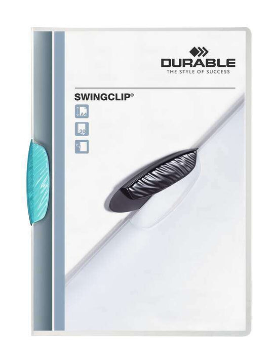 Durable Swingclip 30 Carpeta de Plastico con Pinza Giratoria - Tamaño A4 - Capacidad hasta 30 Hojas - Pinza de Color Turquesa 1 pieza(s)