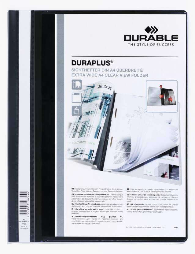 Durable Duraplus Carpeta de Fastener - Para Formato A4+ - Compartimento Interior - Tapa Posterior de Color Negro 1 pieza(s)