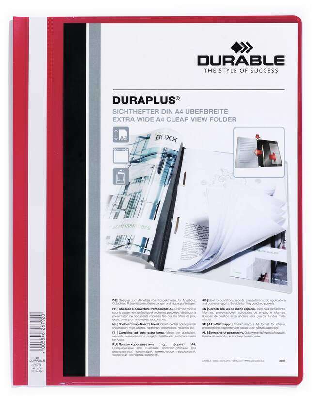 Durable Duraplus Carpeta de Fastener - Para Formato A4+ - Compartimento Interior - Tapa Posterior de Color Rojo 1 pieza(s)