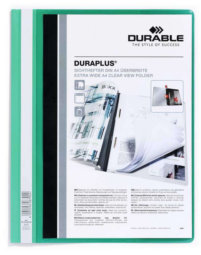 Durable Duraplus Carpeta de Fastener - Para Formato A4+ - Compartimento Interior - Tapa Posterior de Color Verde 1 pieza(s)