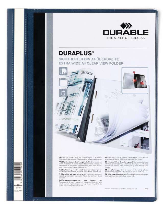 Durable Duraplus Carpeta de Fastener - Para Formato A4+ - Compartimento Interior - Tapa Posterior de Color Azul Oscuro 1 pieza(s)