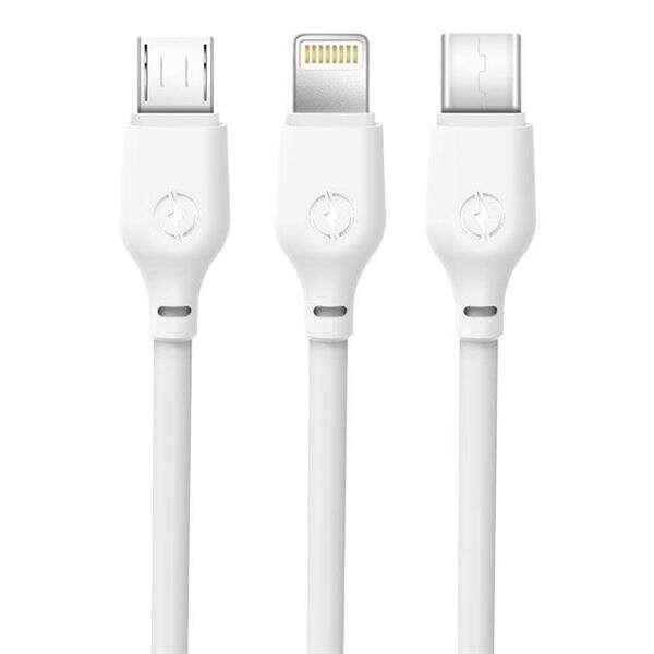 XO Cable de Carga Rapida 3 en 1 - Micro, Tipo C y Lightning a USB - 1m - Color Blanco 1 pieza(s)