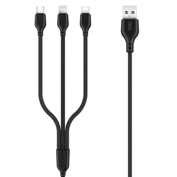 XO Cable de Carga Rapida 3 en 1 - Micro, Tipo C y Lightning a USB - 1m - Color Negro 1 pieza(s)