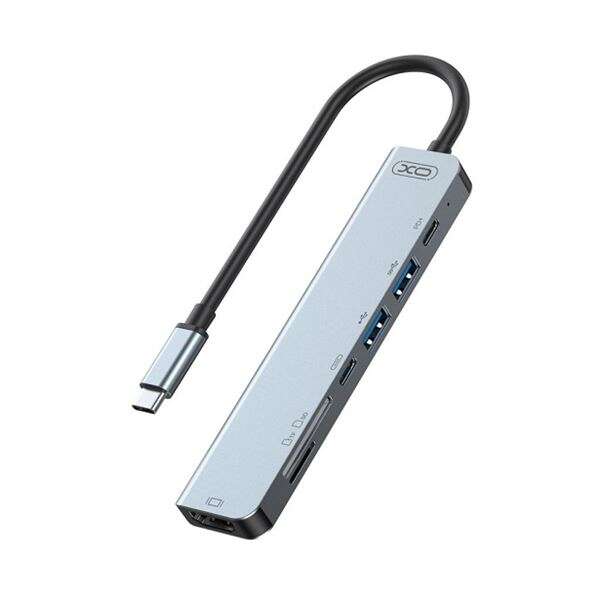 XO Hub USB Tipo C - 1 HDMI - 2 USB - Lector de Tarjetas - 2 USB Tipo C - Cable 15cm - Color Gris 1 pieza(s)