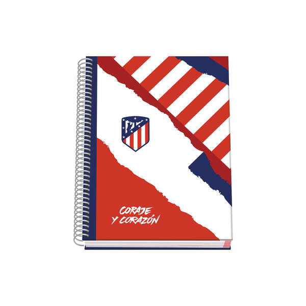 Dohe Atletico de Madrid Coraje y Corazon Cuaderno Espiral Tapa Dura - Tamaño A5 de 100 Hojas 90gr - Hojas Microperforadas con 2 Taladros - Cuadricula 5mm 1 pieza(s)