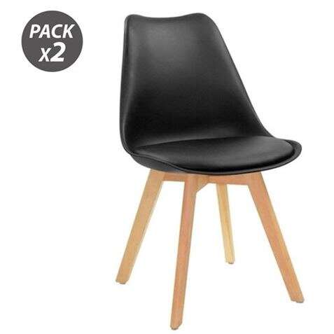 Muvip Design D200 Pack de 2 Sillas Multifuncionales - Asiento Acolchado - Patas de Madera - Uso en Interior - Ideal para Sala de Espera, Comedor, Cocina etc... - Color Negro 1 pieza(s)