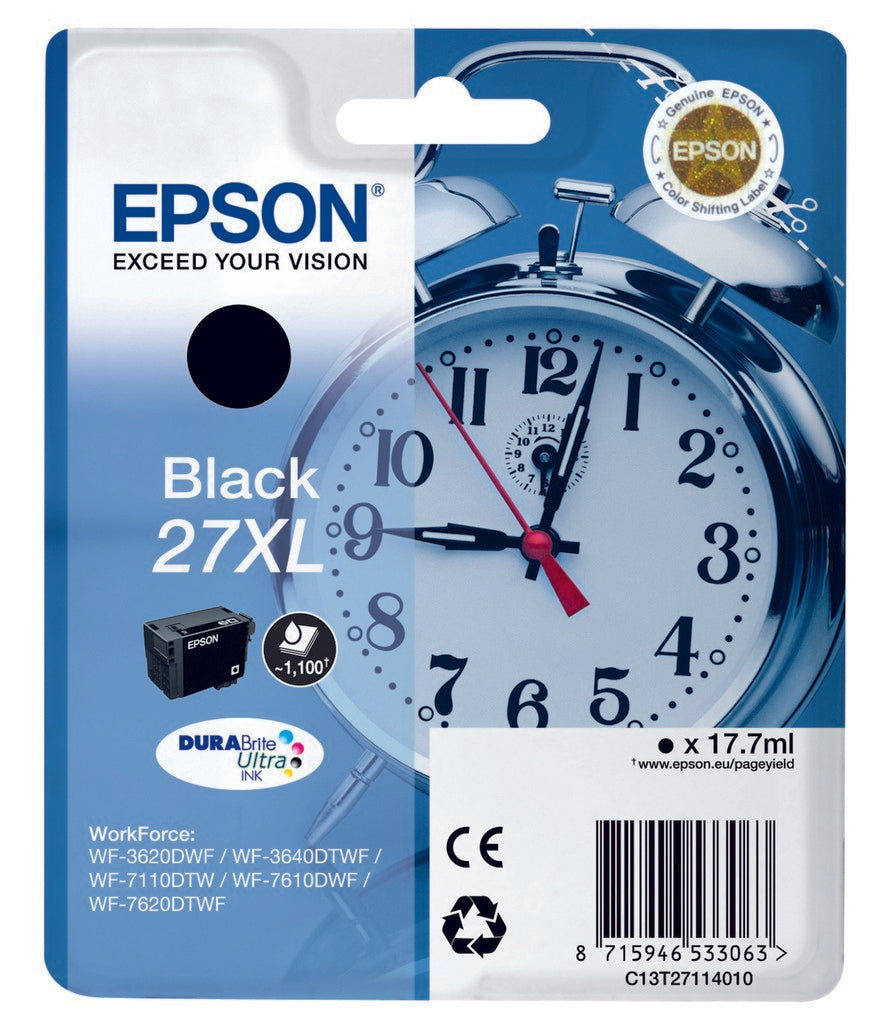 Epson Alarm clock 27XL DURABrite Ultra cartucho de tinta 1 pieza(s) Original Alto rendimiento (XL) Negro