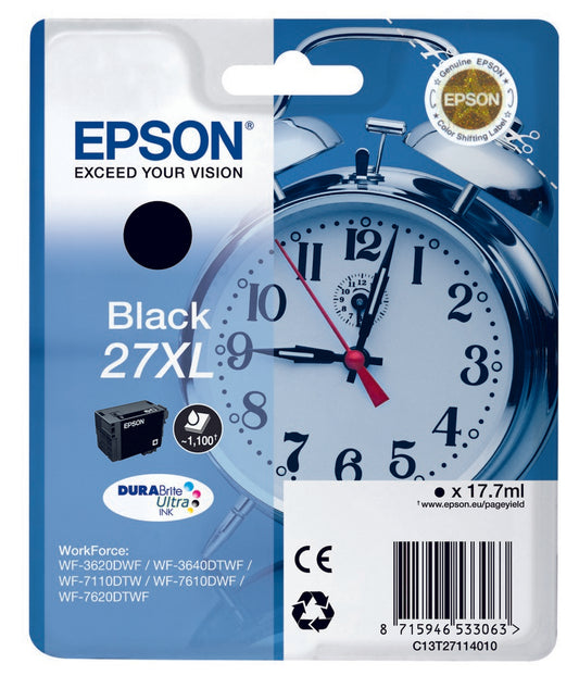 Epson Alarm clock 27XL DURABrite Ultra cartucho de tinta 1 pieza(s) Original Alto rendimiento (XL) Negro