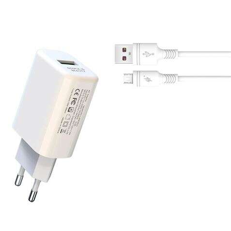 XO Pack Cargador Corriente L85D 18W + Cable Micro USB - Color Blanco 1 pieza(s)