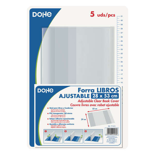 Dohe Pack de 5 Cubiertas Protectoras de Libros - Solapa Adhesiva Reposicionable - Tamaño 28x53cm - Material PVC 120 micras 1 pieza(s)