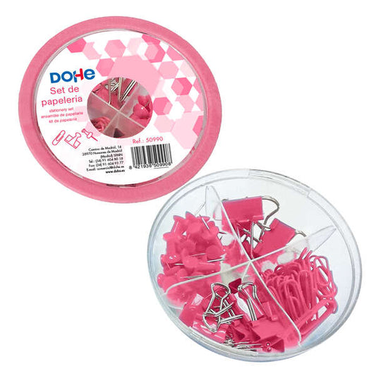 Dohe Combo Ovni Pack de Accesorios de Escritorio - 12 Pinzas de 15mm, 5 Pinzas de 19mm, 50 Clips de 28mm y 30 Push Pins de 22mm - Color Rosa 1 pieza(s)