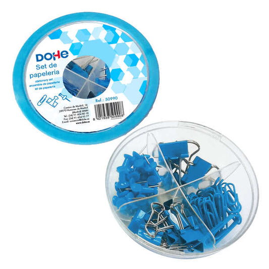 Dohe Combo Ovni Pack de Accesorios de Escritorio - 12 Pinzas de 15mm, 5 Pinzas de 19mm, 50 Clips de 28mm y 30 Push Pins de 22mm - Color Azul 1 pieza(s)