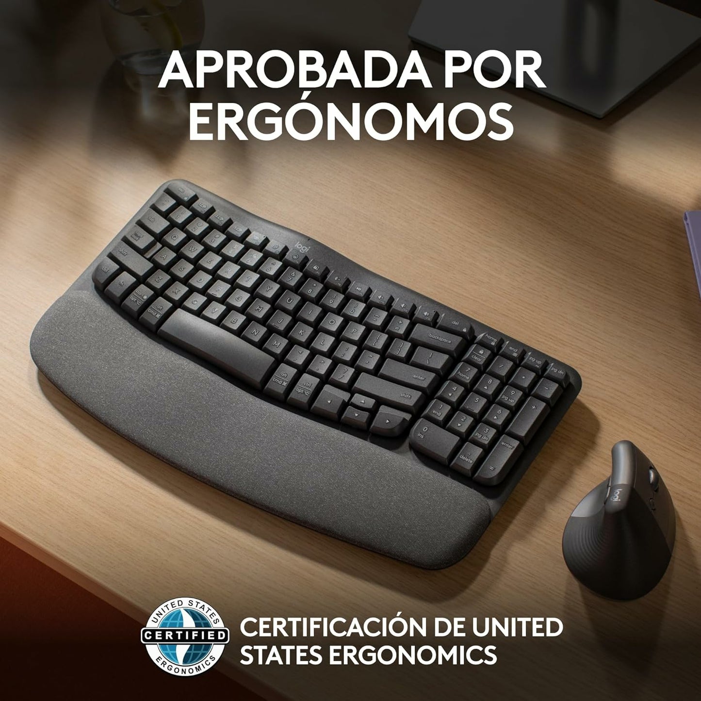 Logitech - Wave Keys  teclado ergonómico inalámbrico con reposamanos acolchado  escritura cómoda y natural  Easy-Switch  Bluetooth  Logi Bolt  multisistema operativo  Windows/Mac QWERTY Español  Grafito