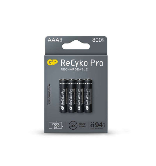 GP ReCyko Pro Pack de 4 Pilas Recargables 800mAh AAA 1.2V - Precargadas - Ciclo de Vida: Hasta 1.500 Veces 1 pieza(s)