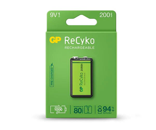 GP ReCyko Pila Recargable 200mAh 9V - Precargada - Ciclo de Vida: Hasta 1000 Veces 1 pieza(s)