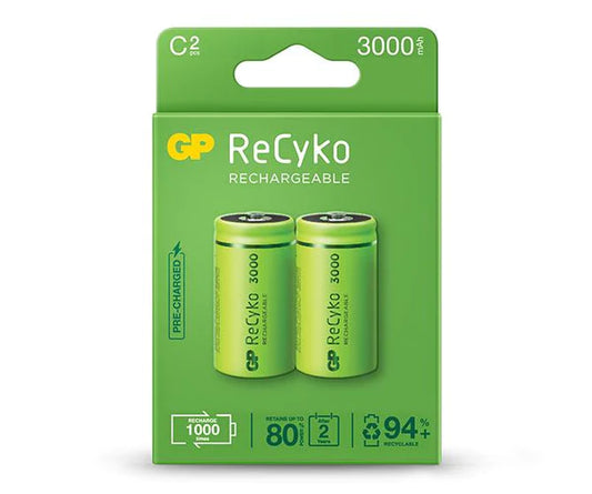 GP ReCyko Pack de 2 Pilas Recargables 3000mAh C 1.2V - Precargadas - Ciclo de Vida: Hasta 1000 Veces 1 pieza(s)