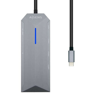 AISENS - USB-C dock 8 en 1  USB-C a 1xHDMI  1xRJ45  3xUSB  1xPD  1xSD  1xMicroSD  Gris  15 cm